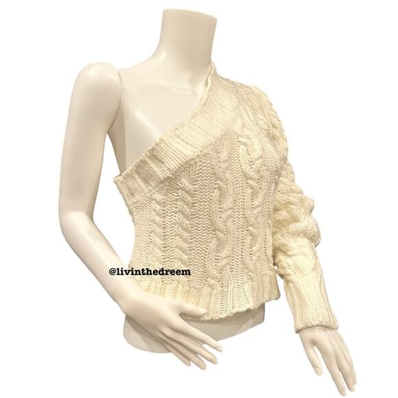 #T13  For Love & Lemons Quinn One Shoulder Sweater Ivory SZ L  $142 - Picture 13 of 15
